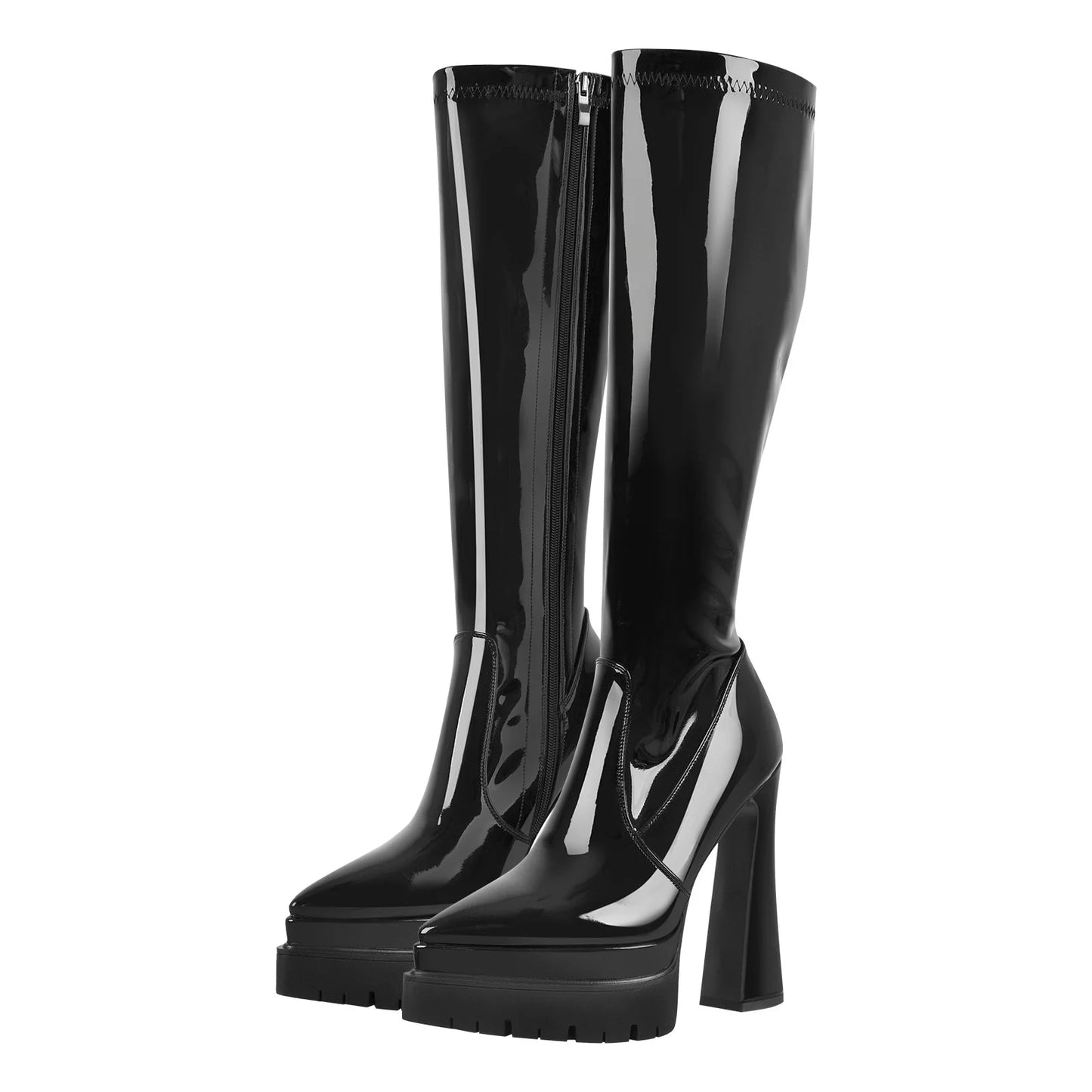 Jade Pointed Toe Knee High Platform Boots