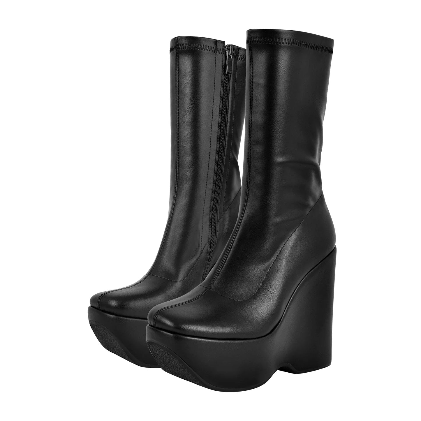 Lolita Zip-Up Mid-Calf Wedge Boots